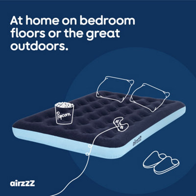 AirzzZ Inflatable Double Flocked Air Bed for Camping, Outdoor & Indoor Mattress