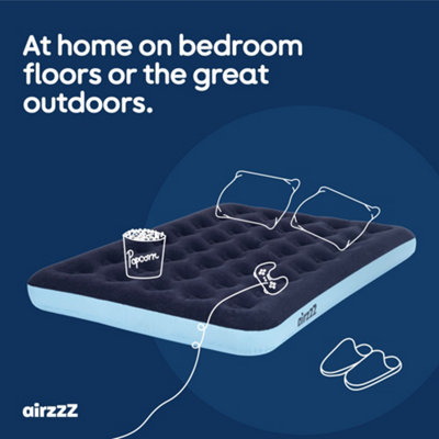 AirzzZ Inflatable Double Flocked Air Bed for Camping, Outdoor & Indoor Mattress