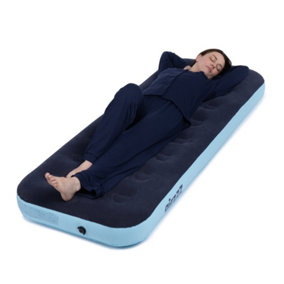 airzzZ Inflatable Flocked Single Air Bed for Camping, Outdoor & Indoor Mattress