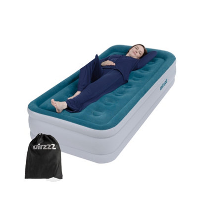 airzzZ Inflatable High Raised Single Air Bed Mattress with Built-In Electric Pump