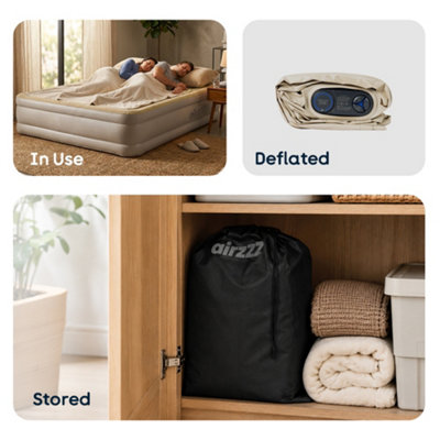 airzzZ SlumberPlus Double Air Bed Beige with Built In Electric Pump