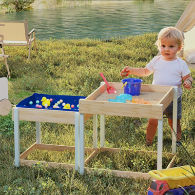 AIYAPLAY 2 PCS Wooden Sandpits, Sand and Water Play Tables with Bottom Liner