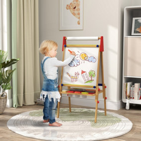 AIYAPLAY 3-in-1 Kids Easel with Paper Roll, Whiteboard, Chalkboard
