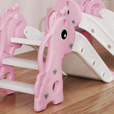 Toddler Slide With Basketball Hoop - Freestanding Baby Slide For Indoor & Outdoor Play (Pink)