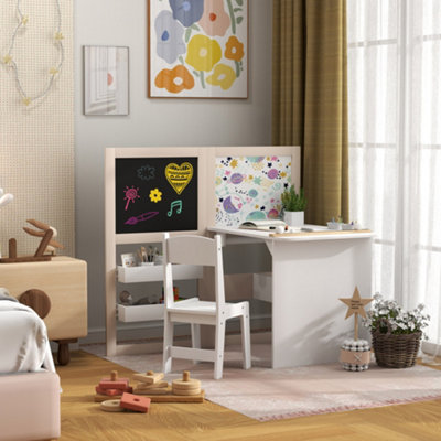 AIYAPLAY 3 in 1 Kids Table and Chair Set with Whiteboard and Blackboard