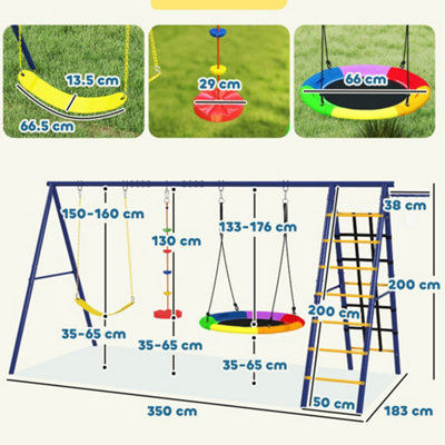 AIYAPLAY 6 in 1 Kids Swing Set with 3 Swings, Climbing Net and Ladder