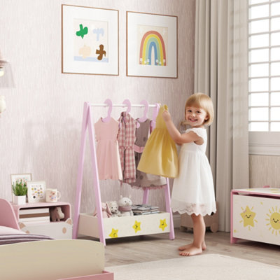 AIYAPLAY Baby Clothing Rack with Hangers, Shelf, Kids Clothes Rail, Pink