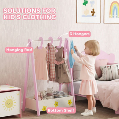 AIYAPLAY Baby Clothing Rack with Hangers, Shelf, Kids Clothes Rail, Pink