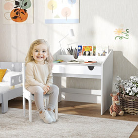 AIYAPLAY Children Study Table and Chair w/ Storage, Pull-out Drawer - Grey
