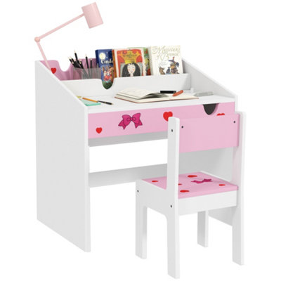 AIYAPLAY Children Study Table and Chair w/ Storage, Pull-out