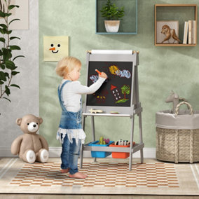 AIYAPLAY Double Sided Art Easel for Kids with Paper Roll, Storage Boxes