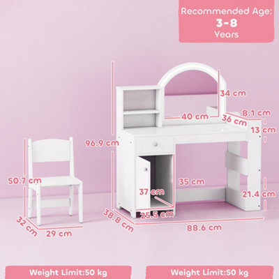 AIYAPLAY Girls Dressing Table with 2-Colour LED Mirror and Stool, White
