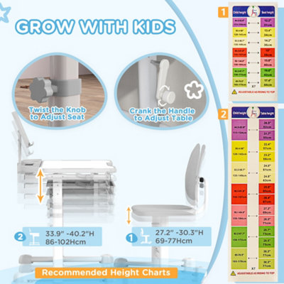 Height Adjustable Kids Desk And Chair Set W/ Tiltable Desktop Drawer