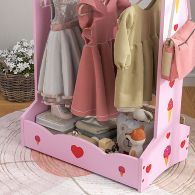 AIYAPLAY Kids Clothes Rail w/ Storage Shelves for Bedroom, Nursery, Pink
