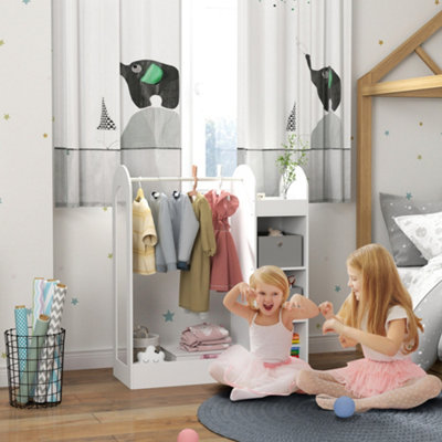 AIYAPLAY Kids Clothes Rail with Storage Shelf, Boxes, Mirror, White