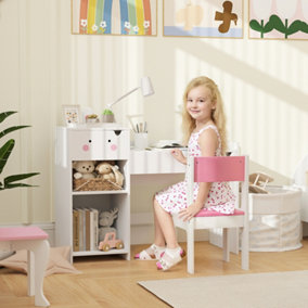 AIYAPLAY Kids Desk and Chair Set, Toddler Table and Chair Set, White/Pink
