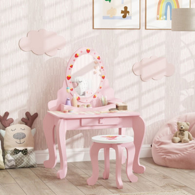 AIYAPLAY Kids Dressing Table Set, Two-Piece Children Vanity Table with Stool