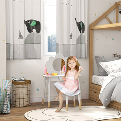 AIYAPLAY Kids Dressing Table with Mirror, Stool, Drawer, Cloud Design, White