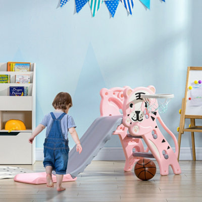 AIYAPLAY Kids Slide with Basketball Hoop, Basketball, for 18-36 Months, Pink