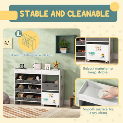 AIYAPLAY Kids Toy Storage Unit with 11 Fabric Bins, 3 Stickers, White