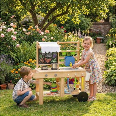 monkyです。Lemoni & Viva! Cooking 24 セット AIYAPLAY Mud Kitchen with Real Water Faucet Natural Wood