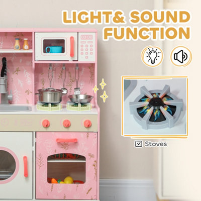 AIYAPLAY Play Kitchen Kids Kitchen Set with Lights and Sounds, Pink