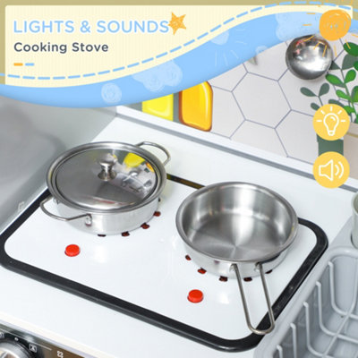 AIYAPLAY Play Kitchen Pretend Toy Kitchen w Sounds Lights Microwave