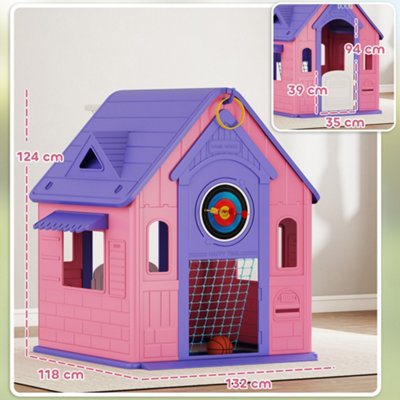 Casita Infantil 3 En 1 AIYAPLAY Con Baloncesto Y Lanzamiento De Aros – Para Niños De 2 A 5 Años (Interior Y Exterior)