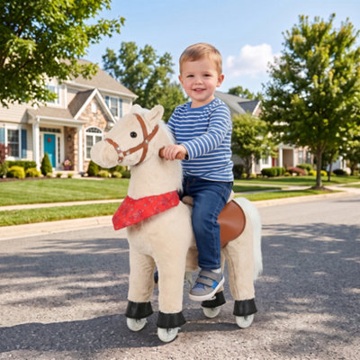 AIYAPLAY Rocking Horse, Plush Ride on Horse w/ Rotatable Head, Light Brown