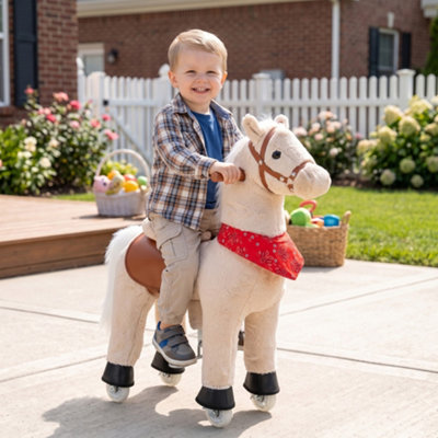 AIYAPLAY Rocking Horse, Plush Ride on Horse w/ Rotatable Head, Light Brown