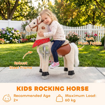 AIYAPLAY Rocking Horse, Plush Ride on Horse w/ Rotatable Head, Light Brown
