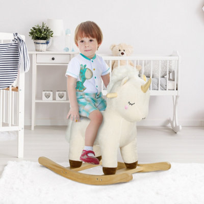 AIYAPLAY Rocking Horse with Unicorn Design Sound for 2 4 Years Old White
