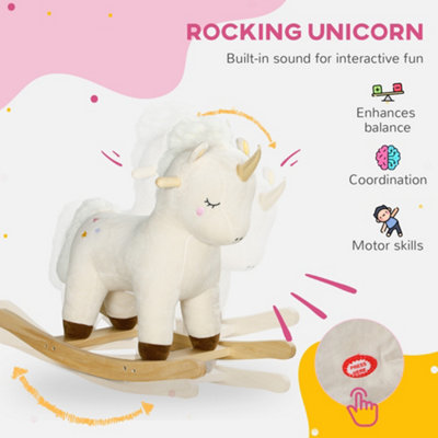 AIYAPLAY Rocking Horse with Unicorn Design Sound for 2 4 Years Old White