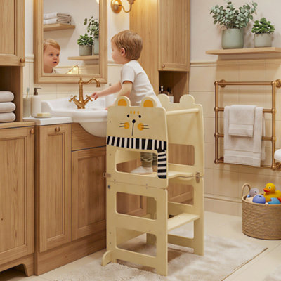 AIYAPLAY Toddler Step Stool with Chalkboard for Kitchen Counter, Natural