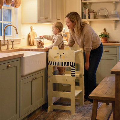 AIYAPLAY Toddler Step Stool with Chalkboard for Kitchen Counter, Natural
