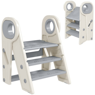 AIYAPLAY Toddler Step Stool with Handle, Foldable & Adjustable, Non-Slip