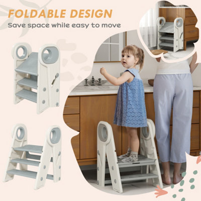 AIYAPLAY Toddler Step Stool with Handle, Foldable & Adjustable, Non-Slip
