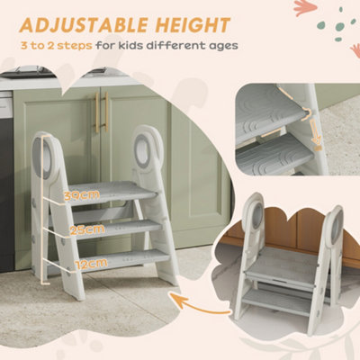 AIYAPLAY Toddler Step Stool with Handle, Foldable & Adjustable, Non-Slip