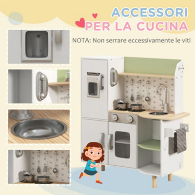 AIYAPLAY Toy Kitchen Playset w Phone Ice Maker Stove Sink White