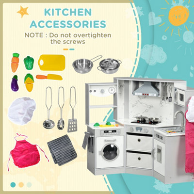 AIYAPLAY Toy Kitchen Playset w Running Water Apron and Chef Hat Grey