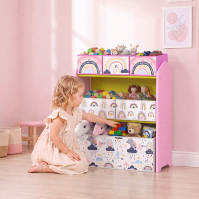 AIYAPLAY Toy Storage Organiser Kids Toy Storage Rack with Storage Bins Pink