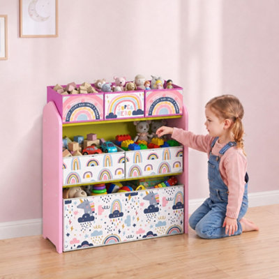 AIYAPLAY Toy Storage Organiser Kids Toy Storage Rack with Storage Bins Pink