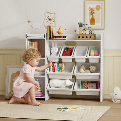 AIYAPLAY Toy Storage Unit with 8 Removable Bins, Storage Shelves, Cabinet