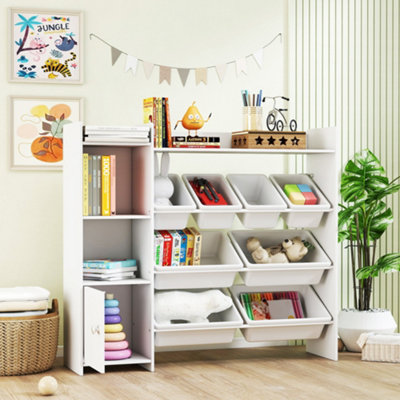 AIYAPLAY Toy Storage Unit with 8 Removable Bins, Storage Shelves, Cabinet