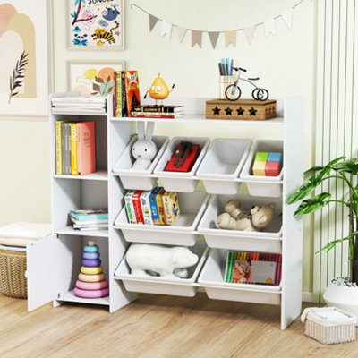 AIYAPLAY Toy Storage Unit with 8 Removable Bins, Storage Shelves, Cabinet