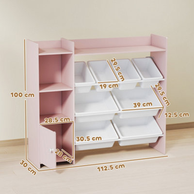AIYAPLAY Toy Storage Unit with 8 Removable Bins, Storage Shelves, Cabinet