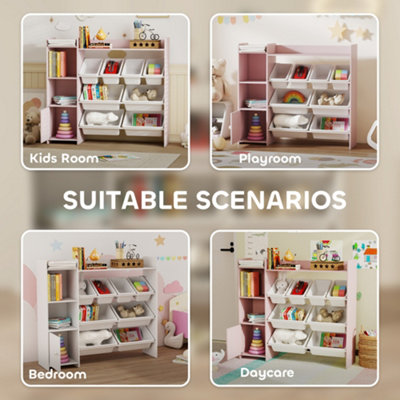 AIYAPLAY Toy Storage Unit with 8 Removable Bins, Storage Shelves, Cabinet