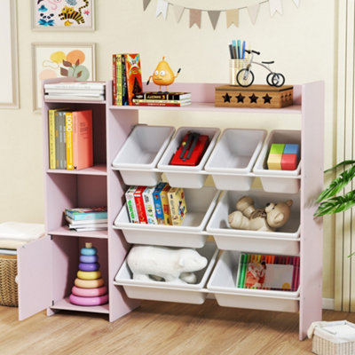 AIYAPLAY Toy Storage Unit with 8 Removable Bins, Storage Shelves, Cabinet