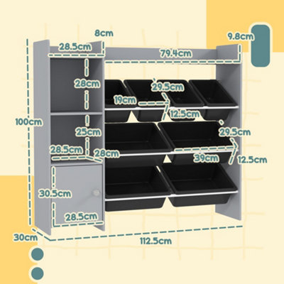 AIYAPLAY Toy Storage Unit with 8 Removable Bins, Storage Shelves, Cabinet