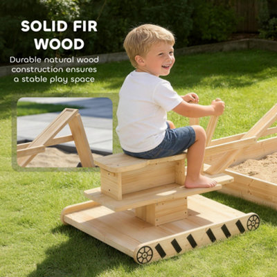 AIYAPLAY Wooden Sandbox with Digger 360 Swivel Seat